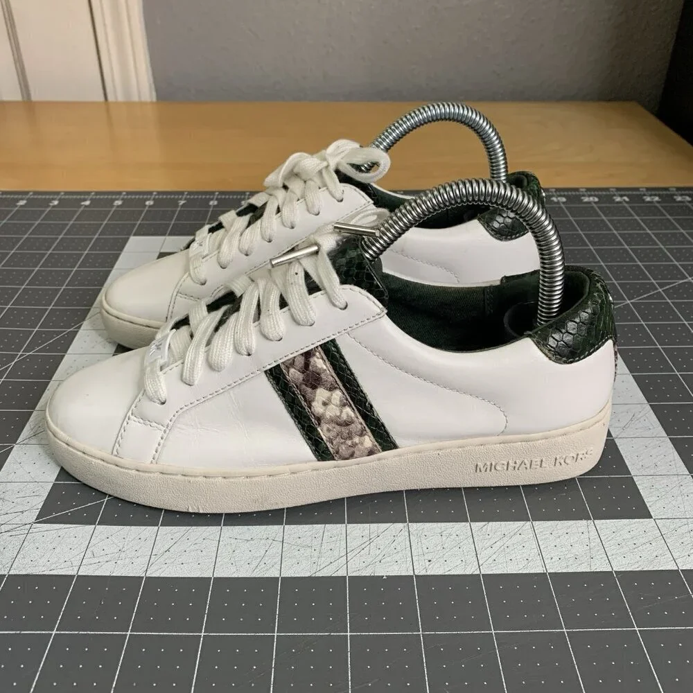 Michael Kors Sneakers Womens Size 6.5 Irving Stripe Lace Up Python Shoes White